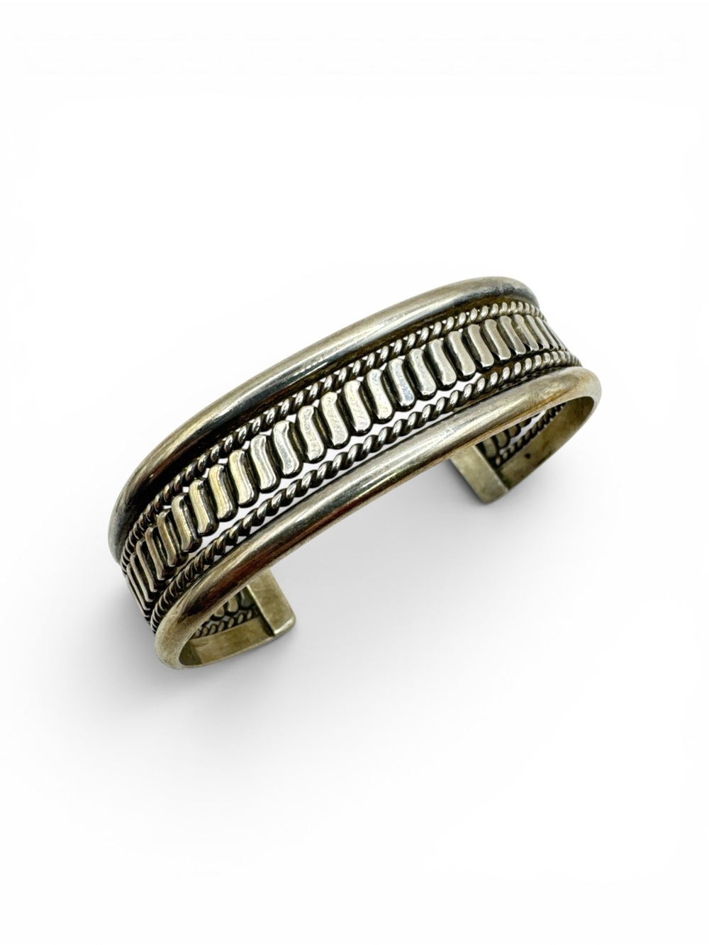 Vintage Sterling Silver Navajo Cuff Bracelet Haba Basketweave Sterling Cuff